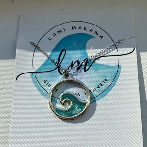 Silver and Blue Wave Pendant Necklace